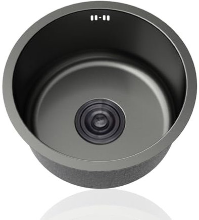 304 Edelstahl Spüle Küche Klein,Küchenspüle,Mini Spülbecken Rund Schwarz,Spülbecken,Rundspüle,Edelstahlspüle1 Becken mit Abflussrohr Und überlauf Einbauart: Einbau Von Oben und Unterbau (Ø 40cm)