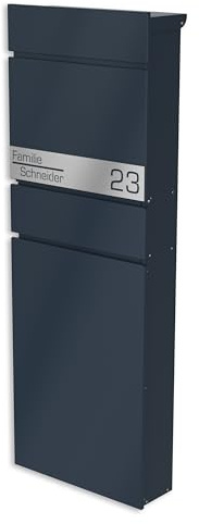 Graviers Boîte aux Lettres Personnalisable sur Pied Anthracite RAL 7016 avec Compartiment pour Les journaux - Plaque en Acier Inoxydable personnalisée, résistante aux intempéries