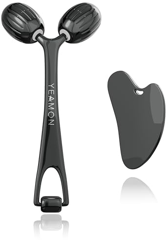 Yeamon Gua Sha Facial Tools and Face Roller Set, Facial Massage Tool for Women’s Skincare Routine,Cooling Stainless Steel Face Sculpting Eyes Roller Guasha for Daily Use or Self-Care Gift for Women
