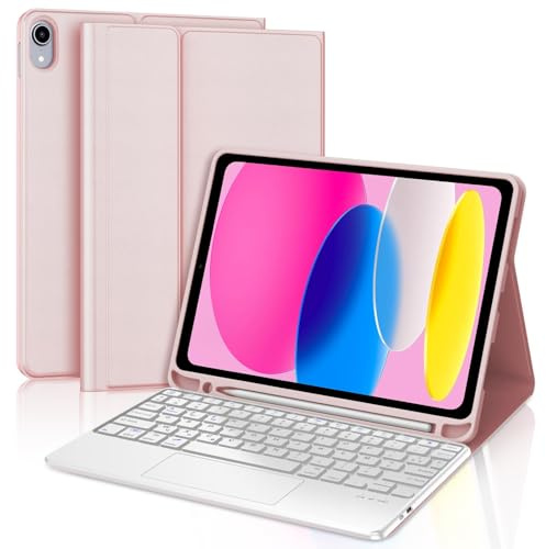 IVEOPPE Clavier iPad (A16) 11ème Génération 11 Pouces 2025/iPad 10ème Génération 10.9” 2022 avec Trackpad, Étui Clavier Touchpad AZERTY sans Fil Bluetooth pour iPad 10eme/11eme, Rose