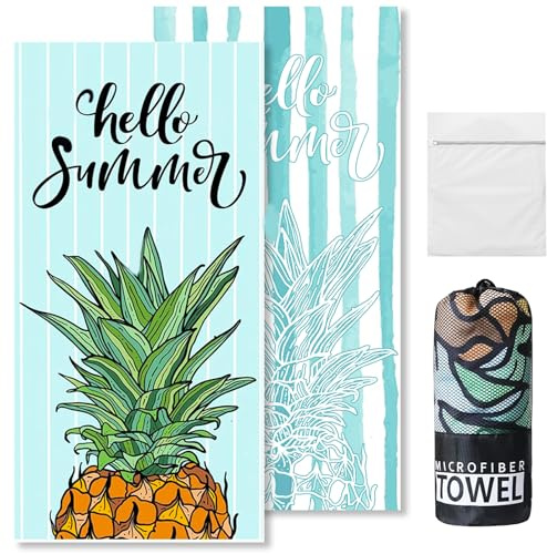 USHOP Toalla Microfibra,Toalla Playa Grande,Beach Towel Suave,Ligera y de Secado RáPido,Sin Arena,para Mujer Hombre,para Viajes,Playa,Piscina o Verano 180 X 100 cm(Piña)