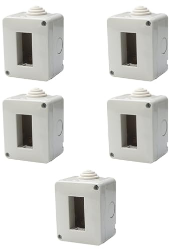 5 Scatole a montaggio esterno, 1 Modulo/posto, Compatibile con Vimar Plana, IP40 per interno, Grigio, Custodia, Contenitore da parete porta frutti, per interruttori/prese, con passacavi