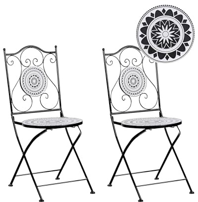 Beliani Gartenstuhl 2er Set französisch Metall schwarz/weiß Mosaik klappbar Comiso