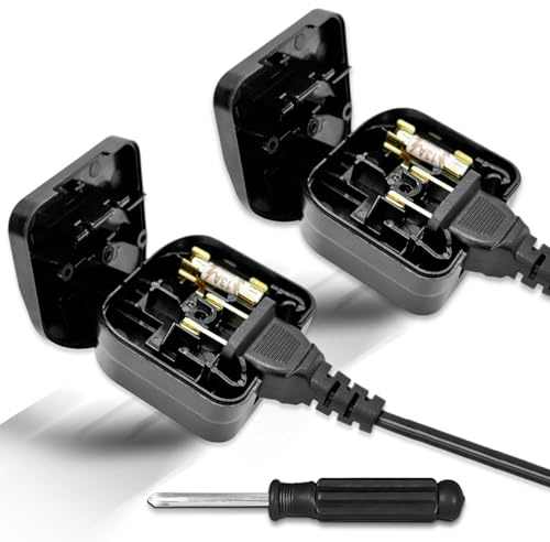 US to UK Plug Adapter with Screwdriver, 13A, Black, 2PACK