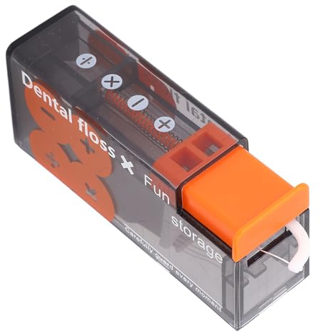 Dispensador de hilo dental portátil con 10 palillos de hilo dental ultrafino, soporte para palo de hilo dental para adultos, viajes, hotel (negro naranja)