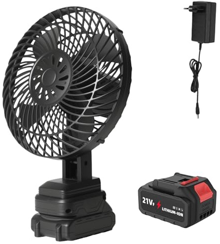 Eznaobo Akku-Ventilator 8 Zoll, Batteriebetriebener Ventilator mit 2 Geschwindigkeitsstufen,Einstellbarer Winkel,Camping Ventilator Für Camping, Werkstatt und Baustelle (1 * Batterie)