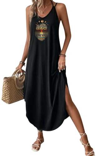 Chicrise Women Dresses Casual Sleeveless Maxi Dresses Loose Summer Dress Lightweight Flowy Black 2X Large 24-26