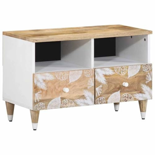 Makastle TV-Schrank, Lowboard mit Stauraum, Landhausstil, Fernsehschrank, Fernsehtisch, TV-Regal für Wohnzimmer Schlafzimmer, 70x33,5x46 cm Massivholz Mango