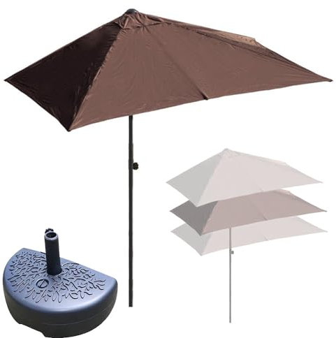 Demi-parasol rectangulaire pour balcon - Hauteur réglable - Imperméable - Protection UV - Marron - 200 x 100 cm