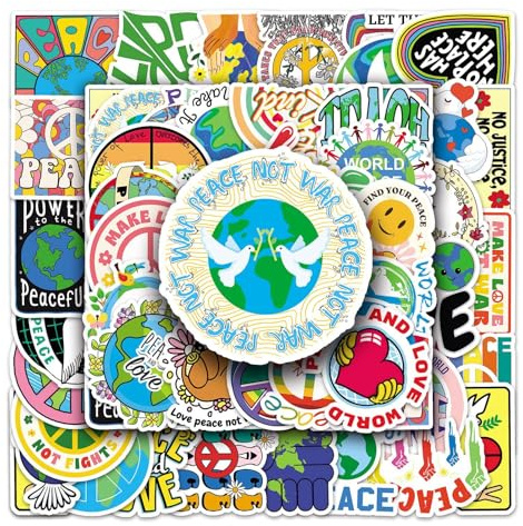 50 Stück Peace and Love Aufkleber-Set, bunte Anti-Kriegs-Vinyl-Aufkleber, wasserdichte Cartoon-Aufkleber für Laptop, Skateboard, Koffer, Scrapbook, Notebook, Auto, Handyhülle, DIY-Dekoration