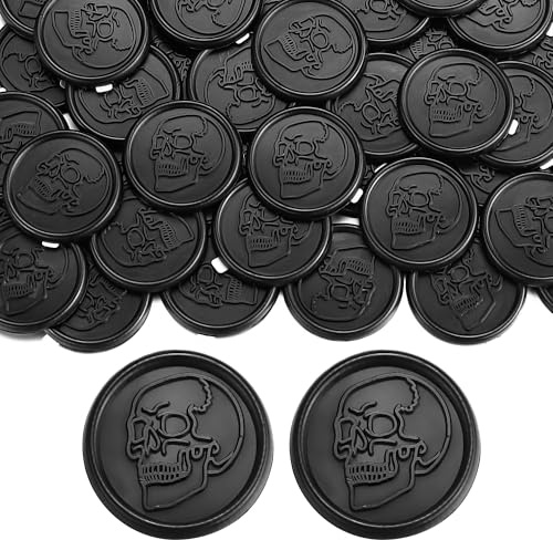 Filhome Wachssiegel Selbstklebend 50 Stück Totenkopf Wachssiegel Siegelwachs Schwarz Wachssiegelstempel Sticker Siegelaufkleber für Halloween Party Einladungen