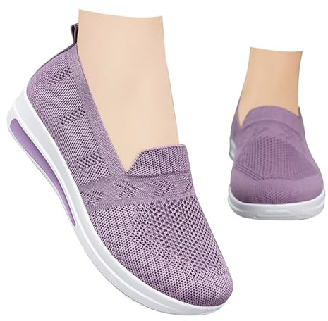 Xbemkste Dam slip-on fritidsskor andningsbara nätslip-skor bekväma sneakers lätta sportiga platta skor promenadskor avslappnade damskor