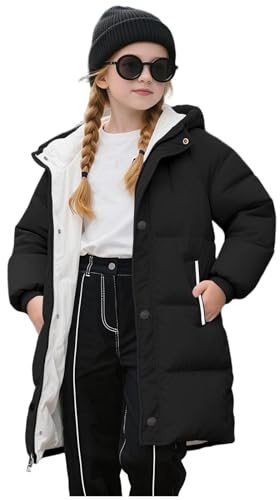 Kids Girls Winter Long Padded Coat Hooded Puffer Jacket With Hood Thicken Down Coats Bodywarmer Parka Peacoat School Outfits Outerwear Cold Weather 2-11 Years