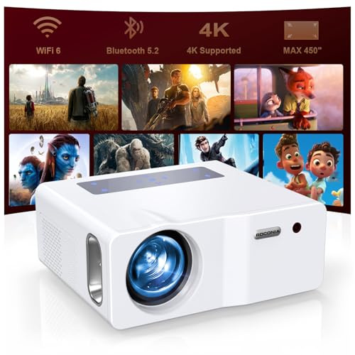 Native 1080P 5G WiFi Bluetooth Projector, 1200ANSI Portable Outdoor Movie Projector, 4K Supported, 450 Display Video Projector for Home Theater, Compatible with TV Stick Smartphone/HDMI/USB (White)