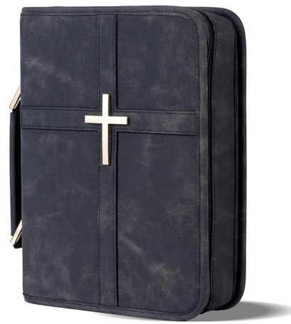 Vegan Leather Bible Cover Case, Bible Bag with Phone Pocket, Bible Case for Men Women, Christian Gift Box Packaging (Black)