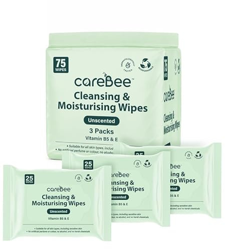 CareBee Plastic-Free Facial Wipes, 25 Wipes Per Pack, Plant-Based & FSC Certified | Biodegradable, Gentle Makeup Remover Wipes | Vegan, Eco-Friendly Cleansing Wipes for All Skin Types (Pack of 3)