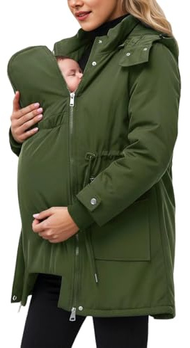 Giacca da trasporto per mamma e bambino 2 in 1 con inserto per neonato, giacca da allattamento, in pile di maternità, da donna, con cappuccio, canguro, giacca di maternità calda, autunno e inverno