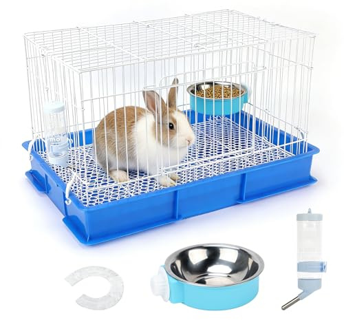 BWOGUE Small Rabbit Cage Indoor, Guinea Pig Cages with Water Bottle, Hangable Food Dish & Grid Mesh Floor, Bunny Enclosure for Hamster, Ferret, Rat, Chinchillas, Hedgehog and Small Animal