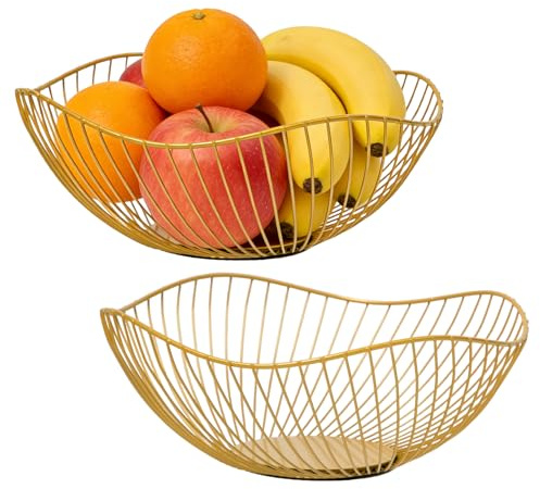 Bofanze 2 Piezas Frutero Dorado Moderno Cesta Fruta Metal Frutero de Cocina