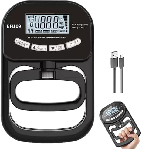 Handdynamometer För Greppstyrka, Elektronisk Handgreppstestare Med Lcd-display, 265 Lbs / 120 Kg För Sport, Hem Och Skola EH109