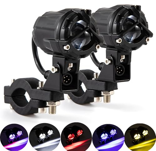APEBAZY 2 PCS Feux Additionnels Moto LED Universel Phare Additionnel Moto Compatibles avec Chopper Bobber Cruisers Cafe Racer ATV SUV