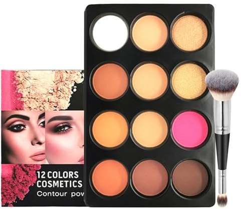 Joyeee Palette per il Trucco Contouring da 12 Colori, Illuminante Fard Correttore Terra Abbronzante con Pennello per il Trucco, Fondotinta a Lunga Tenuta e Coprenza Totale