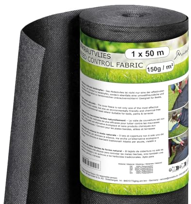 Montafox Unkrautvlies 50m² – 150g/m² Wasserdurchlässig Reißfest 1 x 50m gerollt – Gartenvlies gegen Unkraut UV-Stabil für Beete, Wege & Terrassen