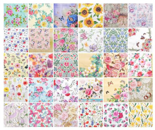 Tapufitil 30 Servilletas Vintage Flores, Servilletas de Motivos Coloridos, Servilletas de Papel Desechables 33x33cm para Fiesta de Jardín, Día de la Madre y Fiestas de Cumpleaños Privadas