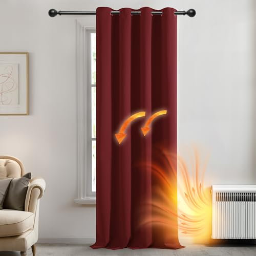 Deconovo Christmas Decorations Ring Top Door Curtain 84 Inch Drop Thermal Insulated Red Blackout Curtain for Living Room 52x 84 Red 1 PANEL