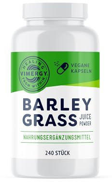 Vimergy Gerstengras Saft Pulver – Supergreen aus Gerstengrassaft Pulver – Vegan - Ohne Trennmittel, ohne Füll- und Geschmacksstoffe, Zucker, Gentechnik, Gluten (240 stück (Kapseln)