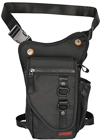 Larswon Tasche zum Wandern, Taktische Fanny Pack Beutel Oberschenkel Bein mit verstecktem Taille Radfahren Tasche Schwarz