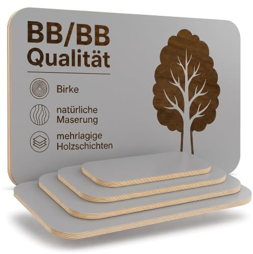 AUPROTEC 50x30 cm Multiplex Platte | grau | Eckenradius 100mm | 18mm | Holzplatte, abgerundeten Ecken, mehrlagig querverleimt, astarme Oberfläche, Birke BB Qualität, für Handwerk, industrie & DIY