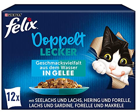FELIX So gut wie es aussieht Doppelt Lecker Katzenfutter nass in Gelee, Fisch Sorten-Mix, 6er Pack (6 x 12 Beutel à 85g)