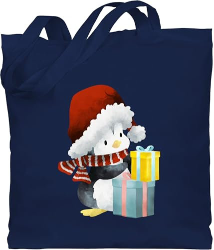 Baumwolltasche - Geschenke Christmas Bekleidung - Pinguin Weihnachten - Unisize - Navy Blau - weihnachtsaccesoir jutebeutel gross weihnachtlich weihnachtsmotiv pinguine taschen weihnachtsideen