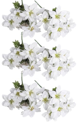 ASSR 6 Stück weiße künstliche Weihnachtssterne Büsche Seidenstoff Weihnachtsstern Büsche Künstlicher Weihnachtsstern Blumenstrauß, 7 Stiele, künstliche Weihnachtssterne Blumen