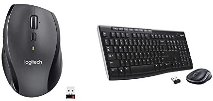 Logitech M705 Marathon Mouse Wireless - Durata Della Batteria 3 Anni, Forma Ergonomica Per Mano Destra & Mk270 Kit Tastiera E Mouse Per Windows, 2.4 Ghz