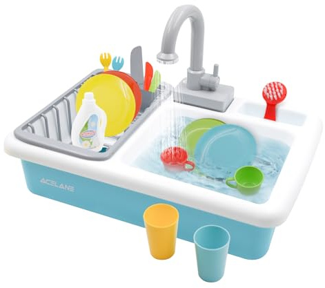 Acelane Spülbecken Spielzeug Set mit fließendem Wasser Rollenspiel-Küchen-Spielzeug-Set, ideales Weihnachts-Geburtstags-Geschenk für Kinder, Mädchen, Jungen