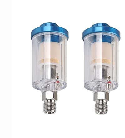 Tiardey 2Pcs Water Oil Separator Filter Airbrush Filter Moisture Separator for Air Line Compressor Fitting, 1/4 Inch NPT Inlet and Outlet