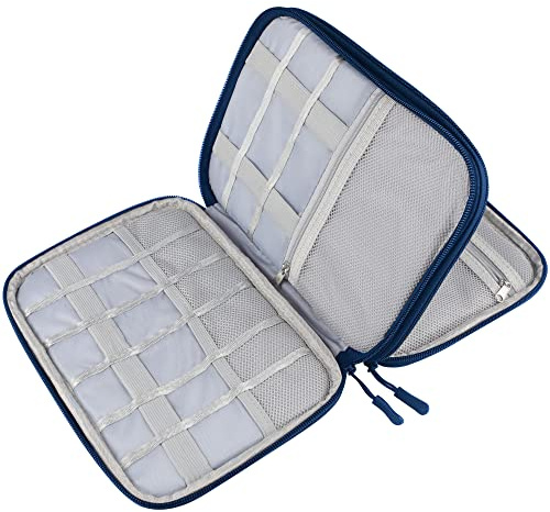 Teskyer Travel Cable Organiser Bag, Travel Essential, Navy Blue | Waterproof, Travel Electronics Organizer, Travel Accessories, Holiday Essentials for Men Women, 24 x 17 x 4.9 cm