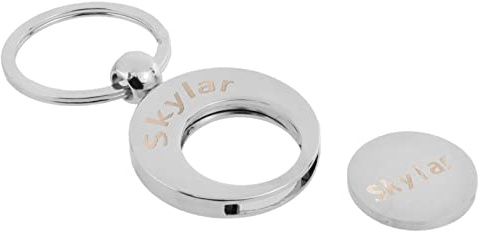 Personalised Engraved with Name, Initials or Wording of Your Choice, Trolley Coin Silver Nickel Plated Finish Metal Keyring Presented in a Gift Pouch