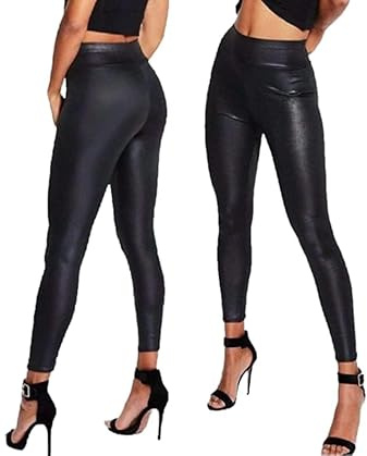 Sexy Shiny Wet Look & Mat Full Length Leggings High Waist Latex Imitation Leather (as8, Numeric, Numeric_6, Regular, Regular, Black, Regular)
