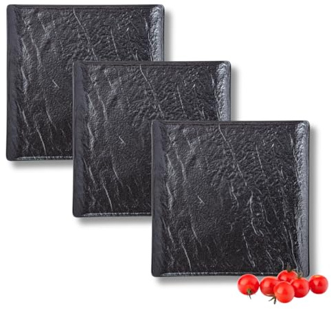 Wilmax | Quadratische Teller - 3 Stück | Steinoptik | Nicht anlaufend | Für den Backofen geeignet | Spülmaschinenfest | Für Lebensmittelkontakt | 21,5x21,5 cm