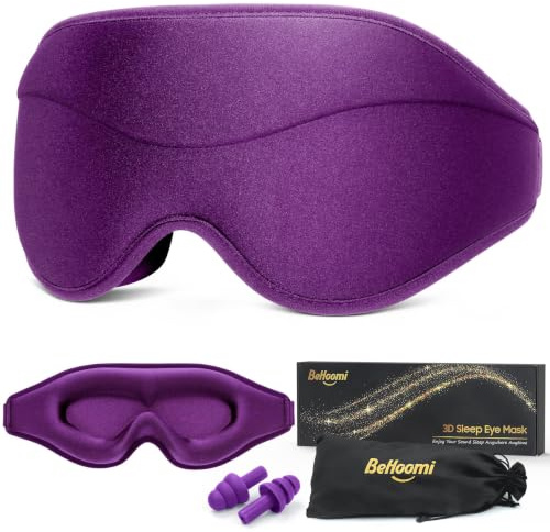 BeHoomi Sleep Mask, Premium Eye Mask for Sleeping, 3D Ergonomic Designed Sleeping Mask, Upgraded Light Blocking & Blindfold Sleep Masks for Women, Men (Purple)