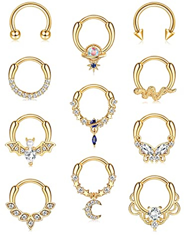 Morfetto 16G Septum Anneaux Septum Bijoux Septum Piercing Bijoux Mignon Serpent Papillon Septum Anneau Daith Boucles d'oreilles Doré