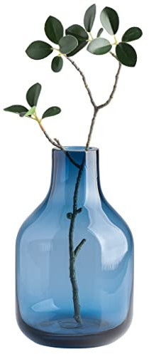 Torre & Tagus Einfarbige, runde Glasvase für Blumen – 20.3 cm hoch, einzigartige Blumenvase, klare, Knospenvase als dekoratives Regal-Dekor oder Hochzeitsgeschenk, Blau