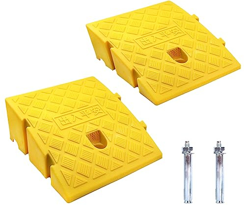 JAHOMFAI Bordsteinrampen, Aus Robustem Kunststoff, 2 Stück Tragbar Rampe Rollstuhl Türschwellenrampe für Auffahrt, Gehweg, Motorrad, Roller, Autos, mit 2 Erweiterungsbolzen(Gelb 27 x 25 x 11 cm)