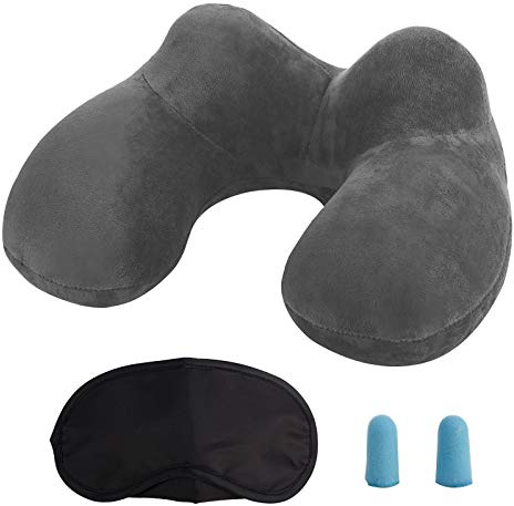 MOCOCITO Reisekissen Aufblasbares/Nackenkissen Ergonomisch Aufblasbare Hergestellt waschbarem Kissenbezug Nackenhörnchen Kompakte ideal für Reisen mit dem Auto, Flugzeug, Zug, Büro, Familie(Grau)