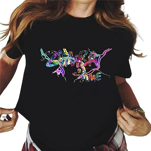 Camiseta de Baile de Zumba para Mujer Blusa gráfica Estampada Tops Mangas Cortas Cuello Redondo Ropa Deportiva Camiseta para Deportes de Fitness