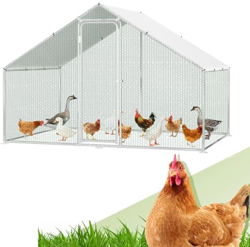 Randaco XL Hühnerstall Freilaufgehege, 3x2x2m Verzinkter Stahl Hühnerhaus Freigehege Outdoor Geflügelstall mit Schloss und Wasserdichtes PE-Farbtuch, Viel Platz für Hühner Kleintiere