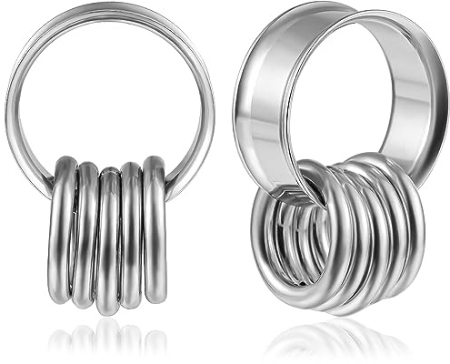 Vankula Ohr Tunnel 1 Paar Double Flared Flesh Plugs 10 Ringen Edelstahl für männer damen Ohrpiercing Gestreckte Schmuck 10mm(00G) Silber